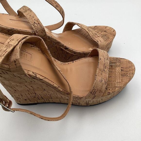 FOREVER 21 Women's Beige Cork Platform Wedge Sandals Size 8.5 - Picture 9 of 13